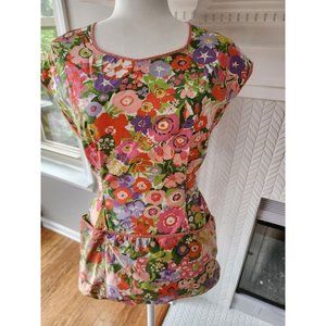 Vintage 1970s The Fifth Avenue Full Apron, 3 Front Pockets Floral Pink Purple